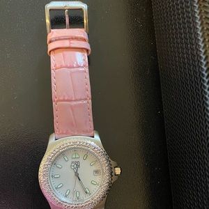 ESQ pink leather cubic zirconia